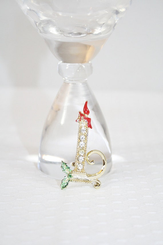 Rhinestone Christmas Candle Brooch Pin Vintage Ch… - image 3