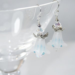 White Blue Flower Earrings Vintage Crystals Wedding Any Occasion Handmade Handcrafted
