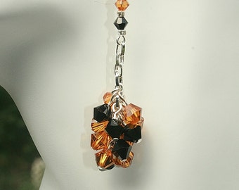 Leopard Inspired Black and Topaz Crystal Dangle Earrings Chandelier Earrings Handcrafted