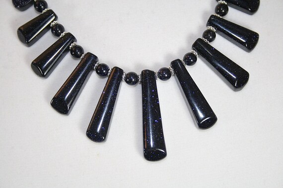 Sparkly Dark Blue Goldstone Bib Necklace White Star Necklace Goldstone Statement Necklace Perfect for Any Occasion