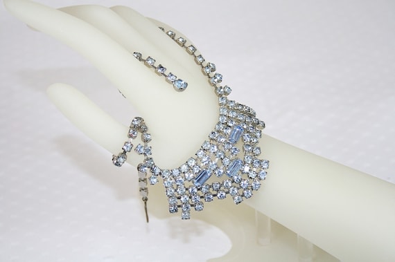 Sky Blue Rhinestone Bib NecklaceVintage 1950s Wed… - image 1