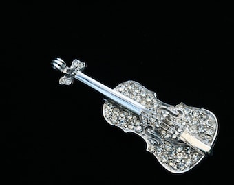 Rhinestone Violin Pin Brooch Vintage Detailed Quality Mothers Day Any Occasion Music Lover