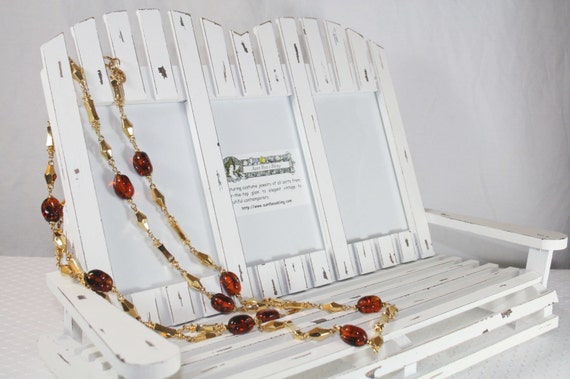 Runway Necklace Amber Colored Glass Beads Flapper… - image 3