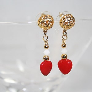Red Heart Dangle Earrings Gold Plated Valentines Day Wedding Czech Glass Swarovski Crystals Handcrafted Gifts For Her