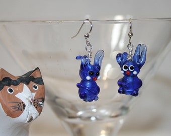 Blue Bunny Earrings Blue Glass Rabbit Earrings Gifts For Her Fun Earrings