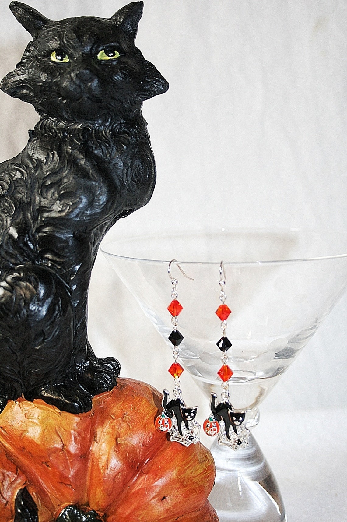 Black Cat Halloween Earrings Halloween Dangle Earrings Black Etsy