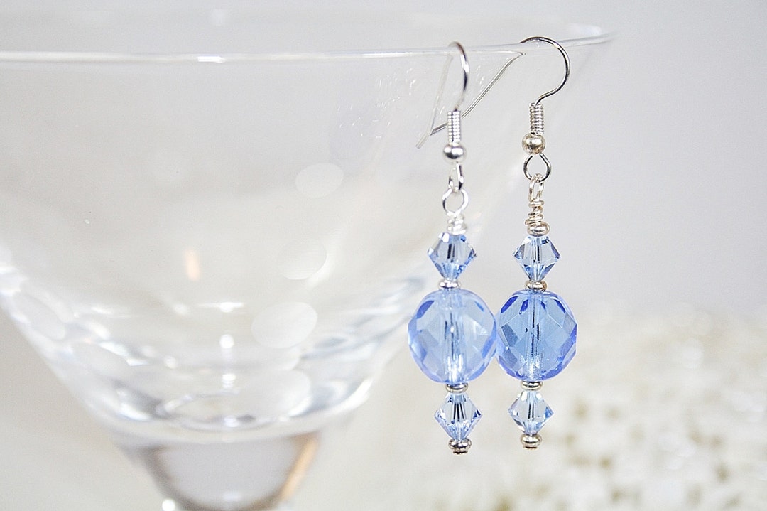 Blue Crystal Earrings Swarovski Crystal Earrings Handcrafted Wedding ...