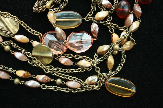 Triple Strand Antiqued Goldtone Necklace Long Str… - image 1