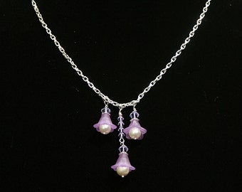 Lavender Flower Necklace Faux Pearls Swarovski Crystals Perfect for Wedding Any Occasion Handcrafted Handmade