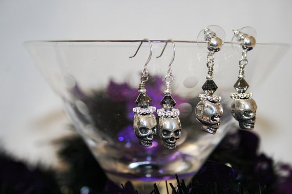 Spooky Skull Earrings with Swarovski Crystals Scary Halloween Earrings Perfect for Trick or Treat Halloween Parties