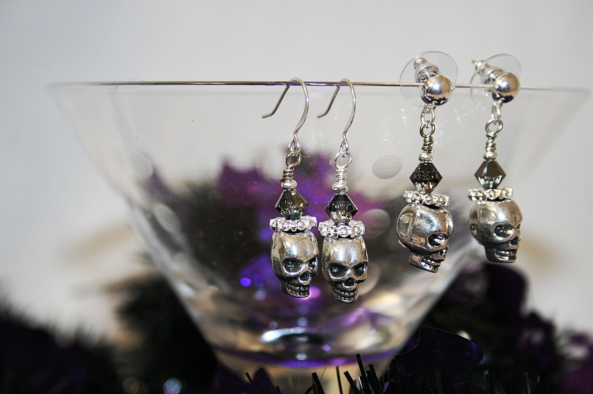 Spooky Skull Earrings With Swarovski Crystals Scary Halloween Earrings Perfect for Trick or