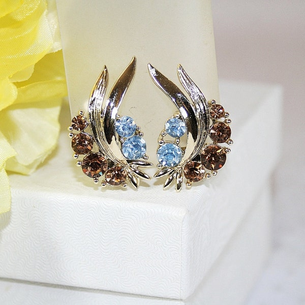 Vintage Blue and Amber Rhinestone Earrings Vintage Lisner Earrings Perfect for Any Occasion Gift Ideas for Her