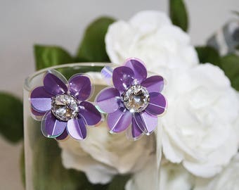 Purple Sequin Earrings Rhinestone Center Perfect For Any Occasion Think Spring Pretty in Purple Wedding Earrings