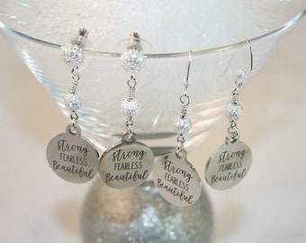 Strong Fearless Beautiful Motivational Earrings Empowerment Earrings Gifts for Her