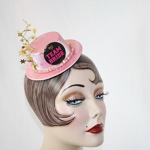 Pink Mini Top Hat Bachelorette Party Hat Faux Pearl and Rhinestone Mini Top Hat