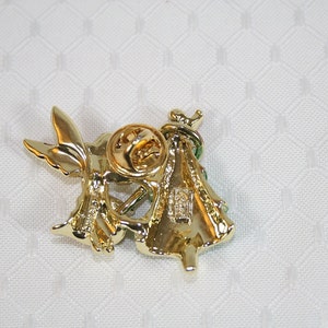 Angel and Christmas Tree Lapel Pin Goldtone Angel Pin Vintage Christmas Pin image 2