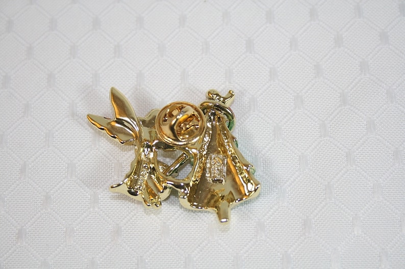 Angel and Christmas Tree Lapel Pin Goldtone Angel Pin Vintage Christmas Pin image 2