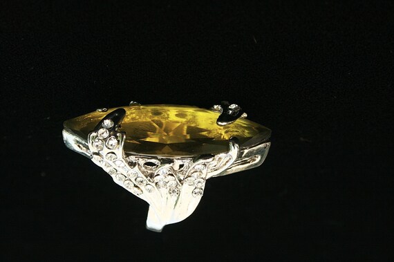 Green Rhinestone Ring Vintage Statement Ring Size… - image 3