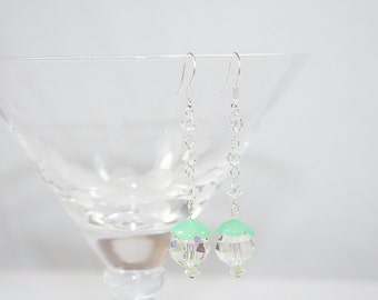 Crystal Dangle Earrings Wedding Special Occasion Vintage Elements Clear Pale Mint Green Handcrafted