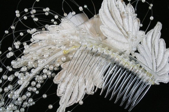 Vintage Bridal Faux Pearl Roses Beaded Hair Comb … - image 5