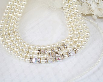 Classically Styled Handcrafted Faux Pearl Crystal Bead Necklace Perfect for Wedding Special Occasion New And Vintage Elements