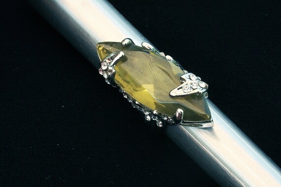 Green Rhinestone Ring Vintage Statement Ring Size… - image 2