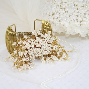 Statement Bracelet Gold Finished Faux Pearl Cuff Bracelet Vintage Faux Pearls Wedding Bracelet One of a Kind