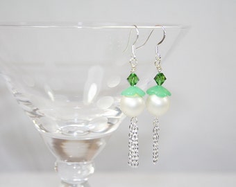 Elegant Faux Pearl Dangle Earrings With Swarovski Crystals Perfect Wedding Any Occasion Gifts For Her