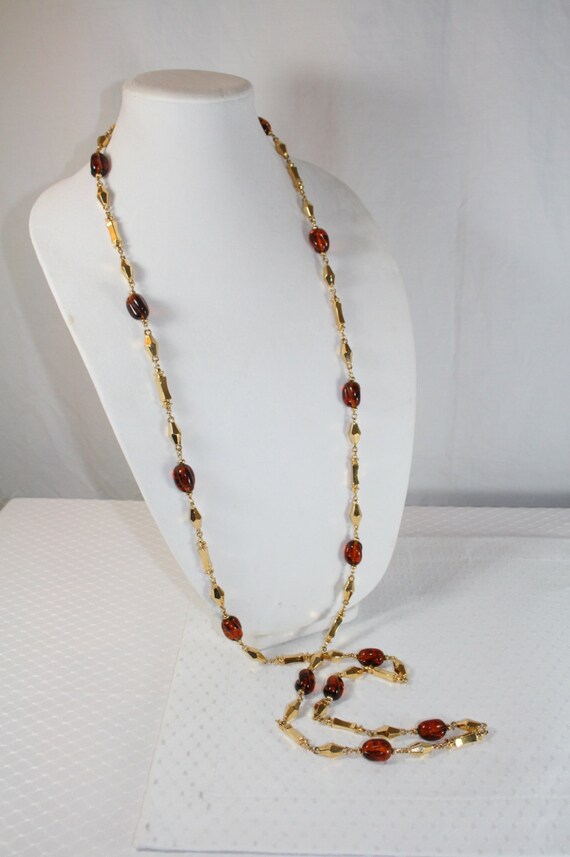 Runway Necklace Amber Colored Glass Beads Flapper… - image 4