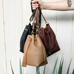 Drawstring Bucket Bag Tote | Leather Bucket Bag | Leather Drawstring | Leather Bag| Leather Tote | Black Leather | Camel Leather