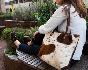 cowhide tote purse