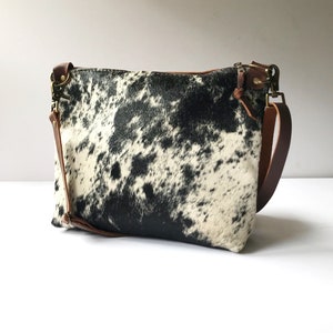 Handmade Cowhide Leather Zippered Cross Body Tote Bag Made in USA LORETTA Multiple Cowhide Options - Southwestern Yellowstone Style