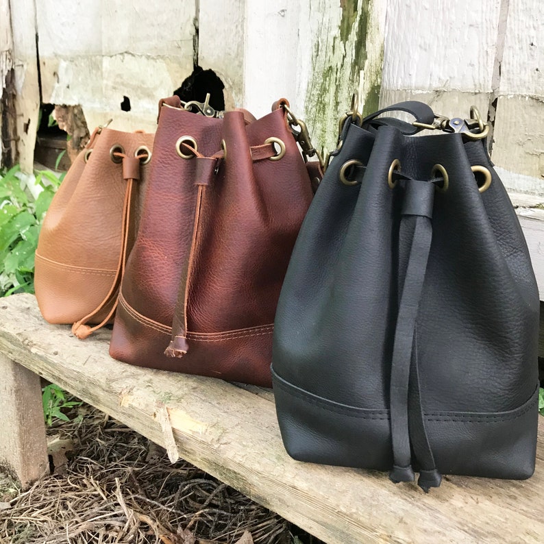 Drawstring Bucket Bag Tote Leather Bucket Bag Leather Drawstring Leather Bag Leather Tote Black Leather Camel Leather image 4