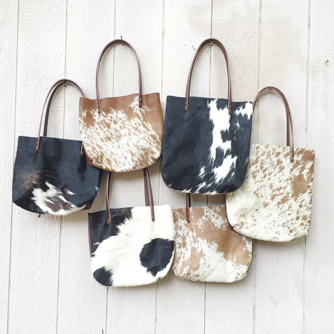 Cowhide Leather Tote Leather Tote Leather Bag Cowhide Etsy
