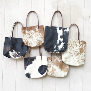 Handmade Cowhide and Leather Tote Western Ranch Cowgirl Style Made in USA Multiple Cowhide Colors image 1