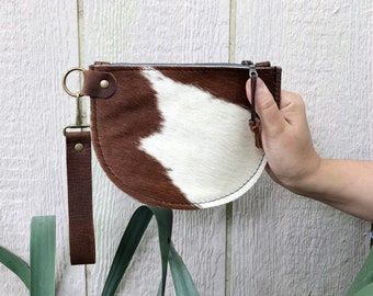 Cowhide Zippered Leather Pouch | Leather Pouch | Brown Leather | Leather Wristlet | Leather Pouch