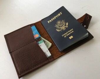 Leather Passport Wallet Cover  Hawks and Doves  Travel Wallet Holder Handmade in NC USA