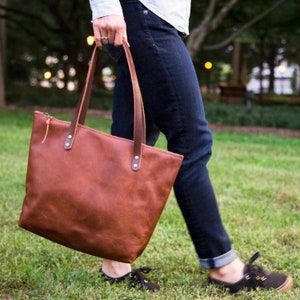 USA Made Rustic Leather Tote With Dark Straps Light Dark - Etsy