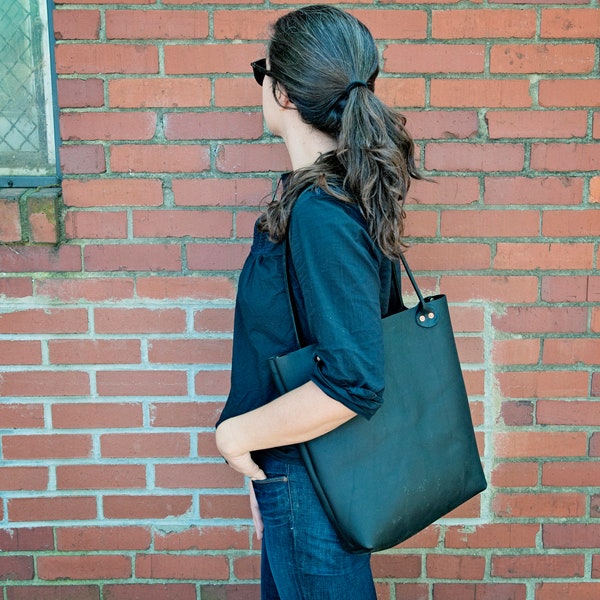 Leather Porter Tote Bag Brown and Black Handmade in USA Genuine Sturdy Leather Multiple Style Options