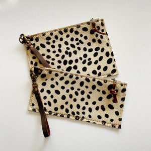 Cheetah and Leopard Leather Zippered Hide Pouch Wallet Wristlet and Clutch - Two sizes Made in USA