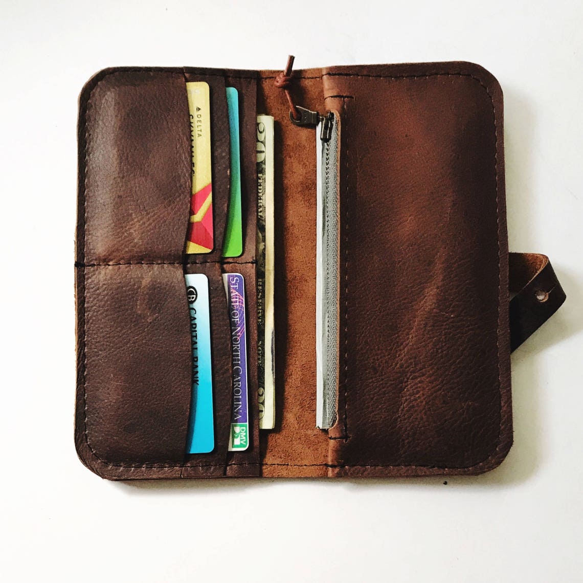 Leather Check Wallet With Zip Pouch | READY TO SHIP | Checkbook Wallet ...