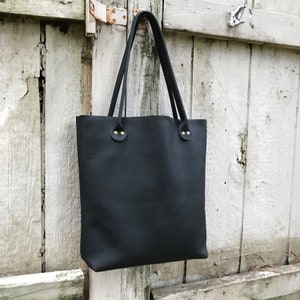 Genuine Handmade Leather Porter Tote in Black or Brown, Two Size Options, Classic Sleek Style, Made in USA, Sturdy and Thick Leather image 2