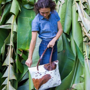 Handmade Cowhide and Leather Tote Western Ranch Cowgirl Style Made in USA Multiple Cowhide Colors image 7