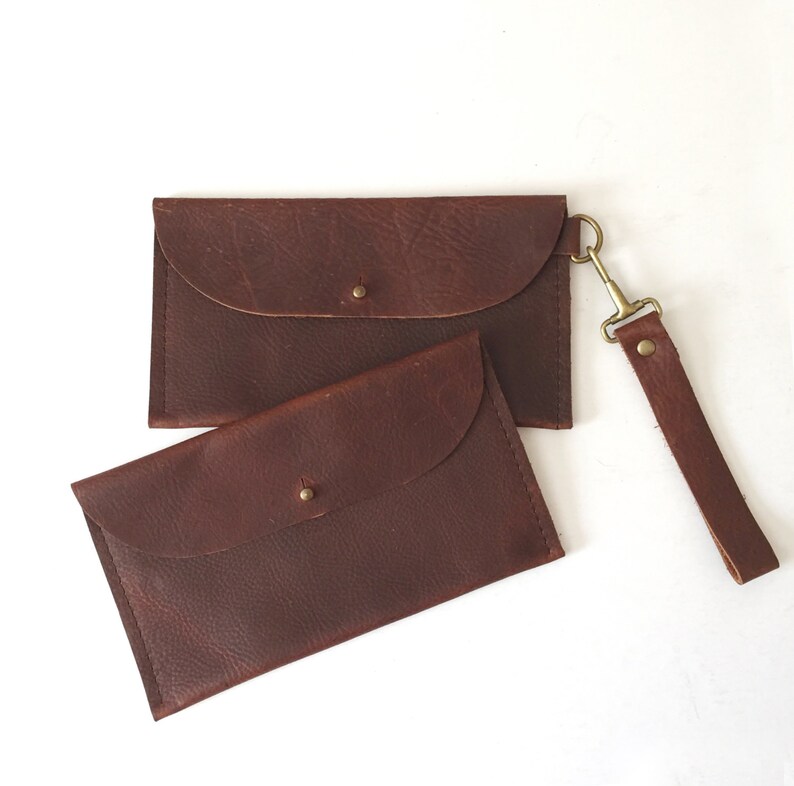 SALE Leather Wallet Checkbook THE JUNE Leather Wallet Brown Leather Leather Wristlet image 1