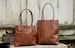 USA made Rustic Leather Tote With Dark Straps | Camel Leather Tote | Brown Leather | Black Leather