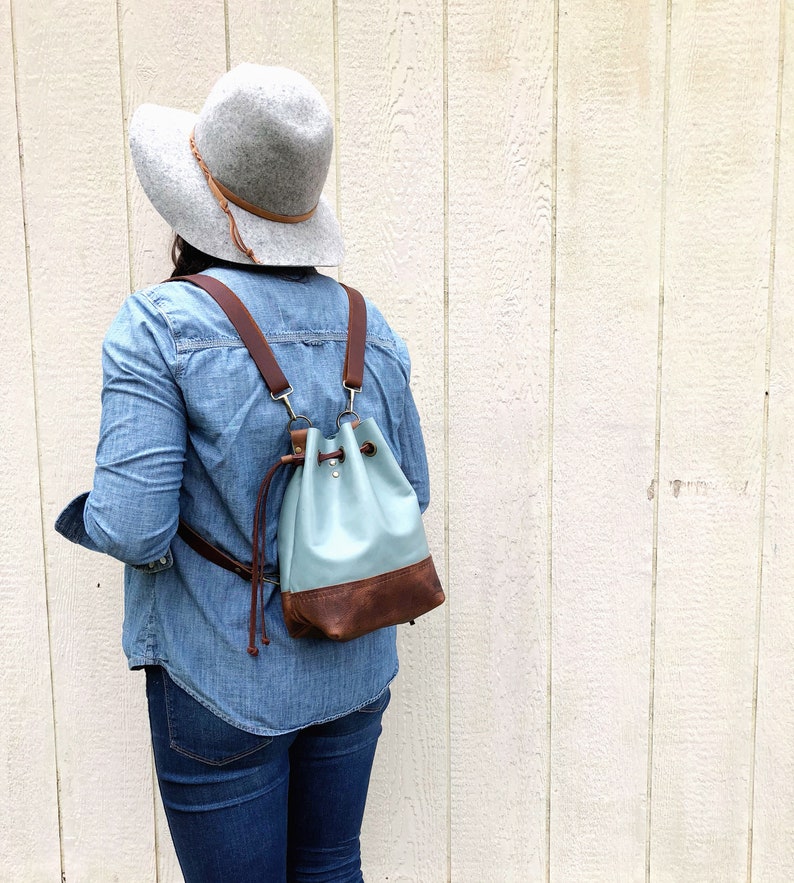 Convertible Drawstring Bucket Bag Backpack Tote Leather Etsy