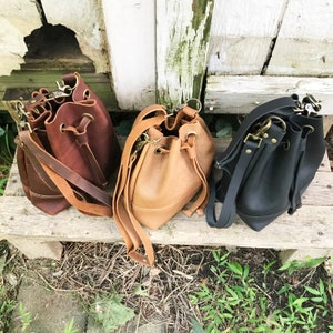 Drawstring Bucket Bag Tote Leather Bucket Bag Leather Drawstring Leather Bag Leather Tote Black Leather Camel Leather image 2