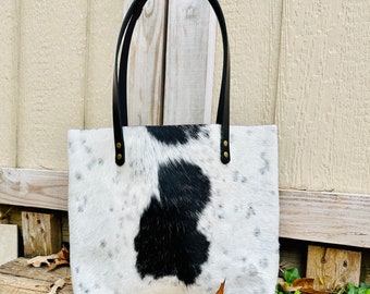 READY TO SHIP - Cowhide Tote Short Black and White 310