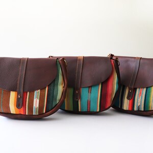 Serape Cross Body Saddlebag THE ROSA Festival Bag Wool Brown Leather Tote Western Bag Boho Bag Southwest image 4