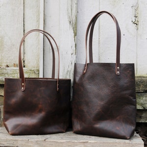 Handmade Rustic Leather Tote USA-Made Slim Sleek Multiple Colors image 1